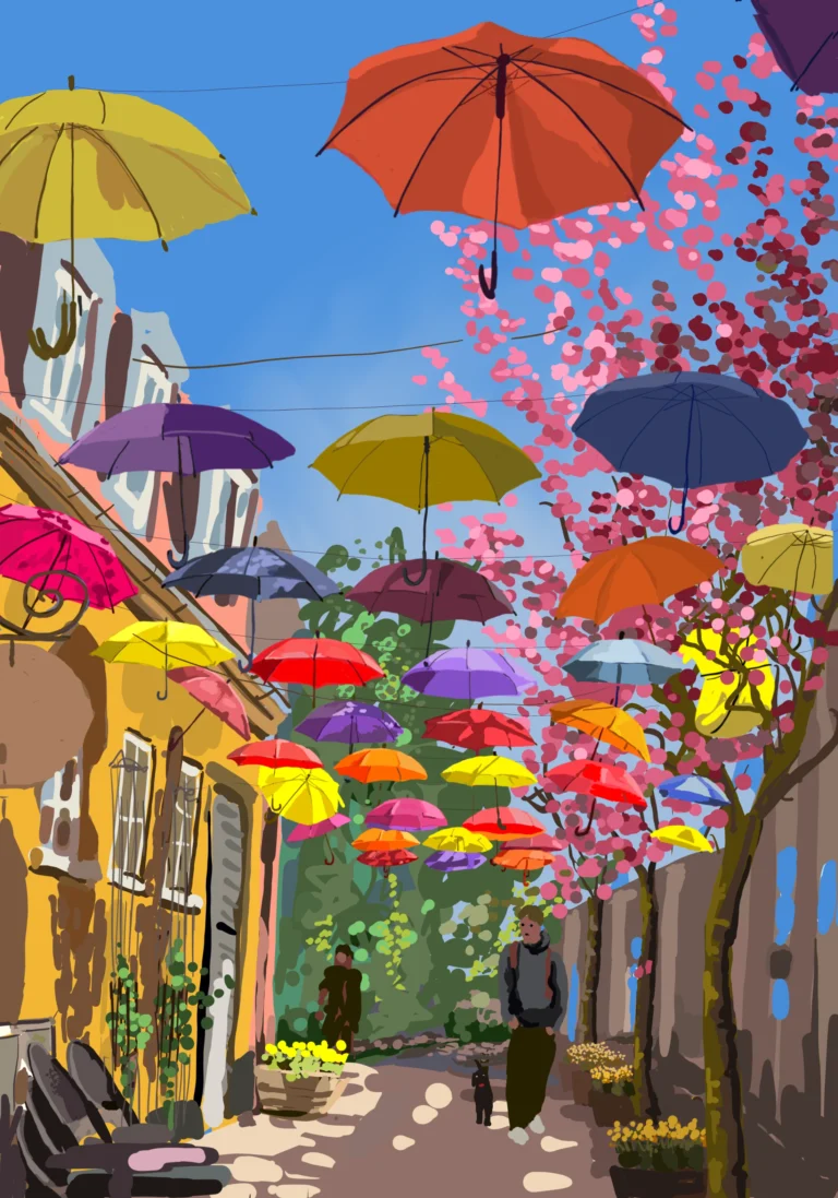 Kyseborgstræde i Svendborg, digital kunst inspireret af Sydfyn