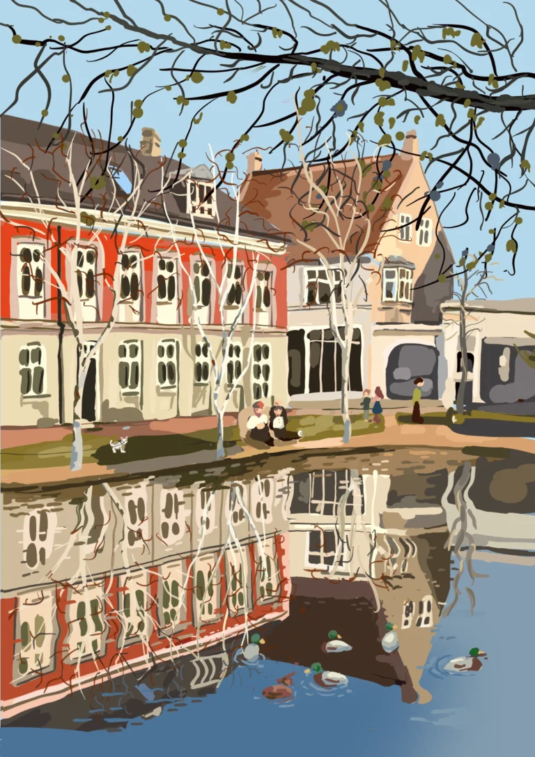Mølledammen ved Svendborg, digital kunst inspireret af Sydfyn