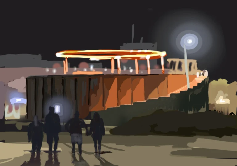 Nat. Pumpestationen ved Svendborg havn, digital kunst inspireret af Sydfyn