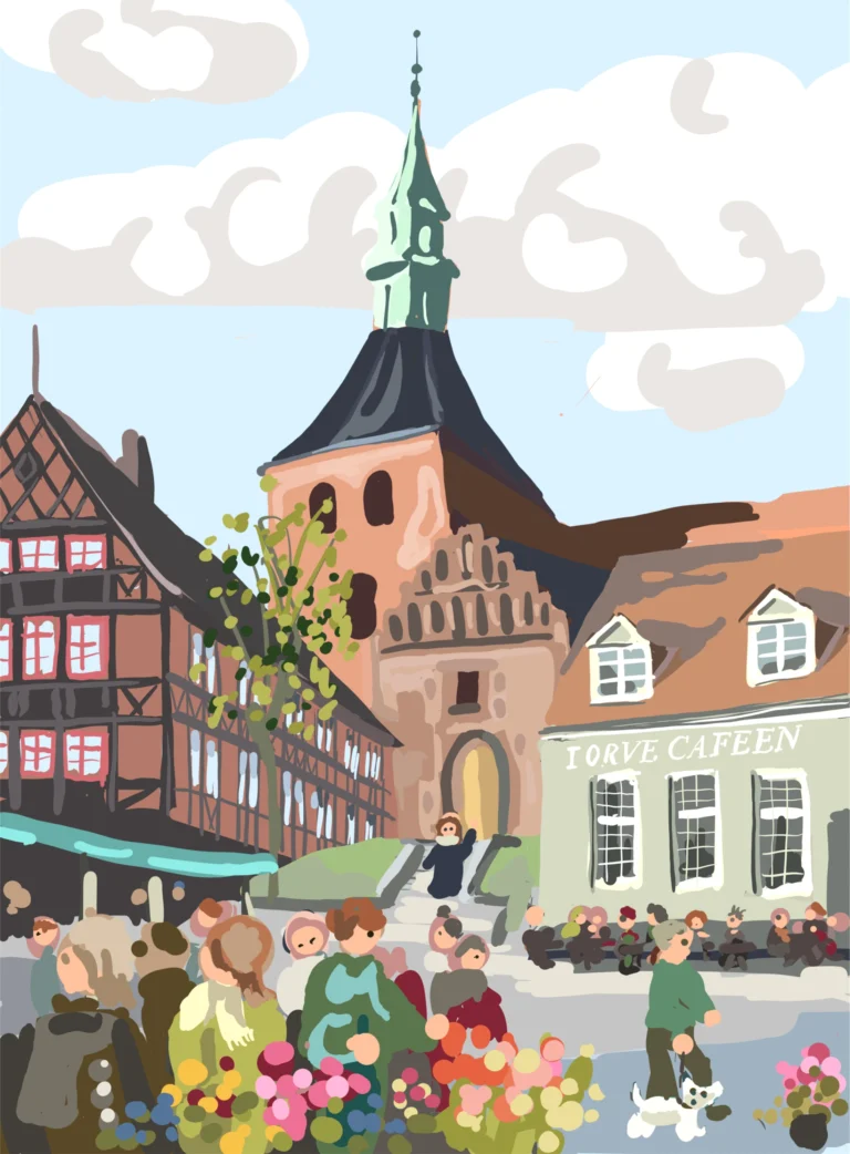 Torvet i Svendborg, digital kunst inspireret af Sydfyn